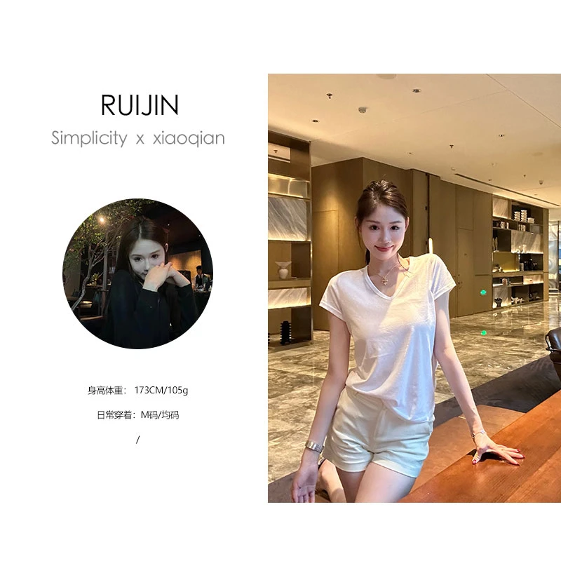 【现货专场2】显瘦雪花棉质感T恤时尚休闲百搭宽松V领韩版减龄日常