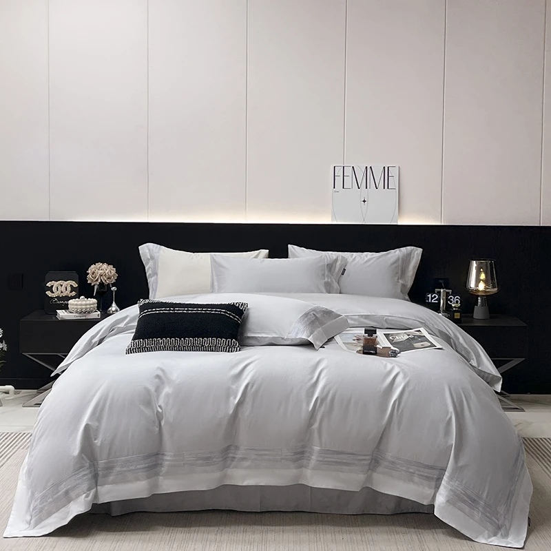 新款A类长绒棉夹棉床盖床笠四件套全棉床单加厚高端重工刺绣床品