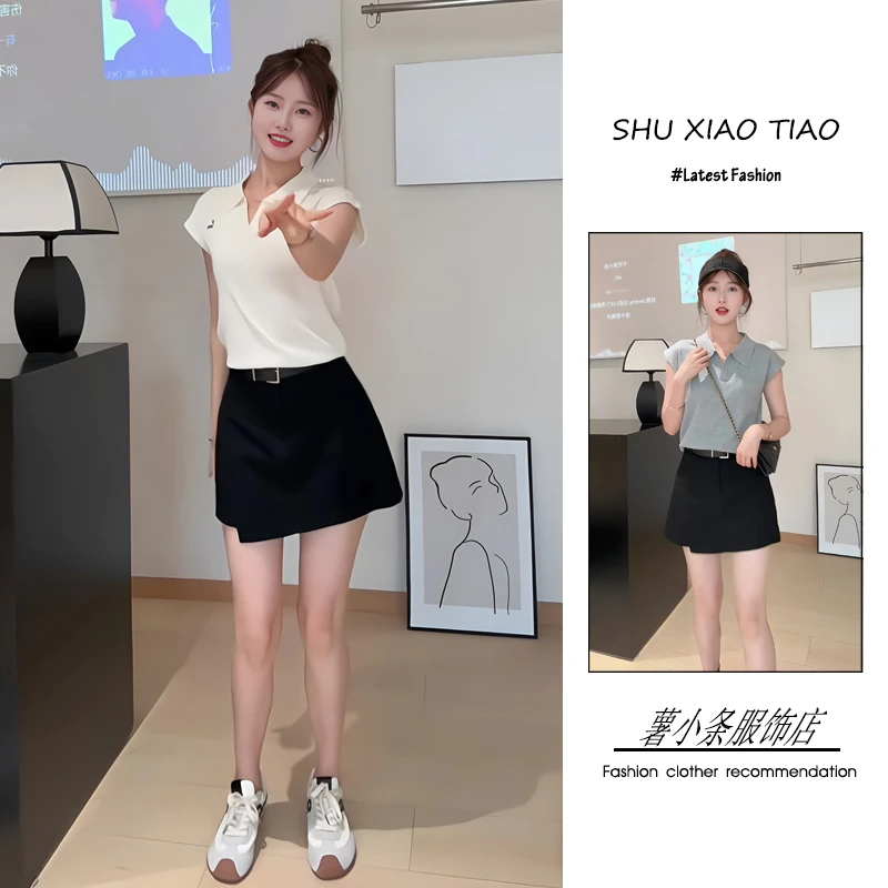 夏季2025新款一整套女装韩系穿搭休闲气质显瘦针织T恤裙裤两件套