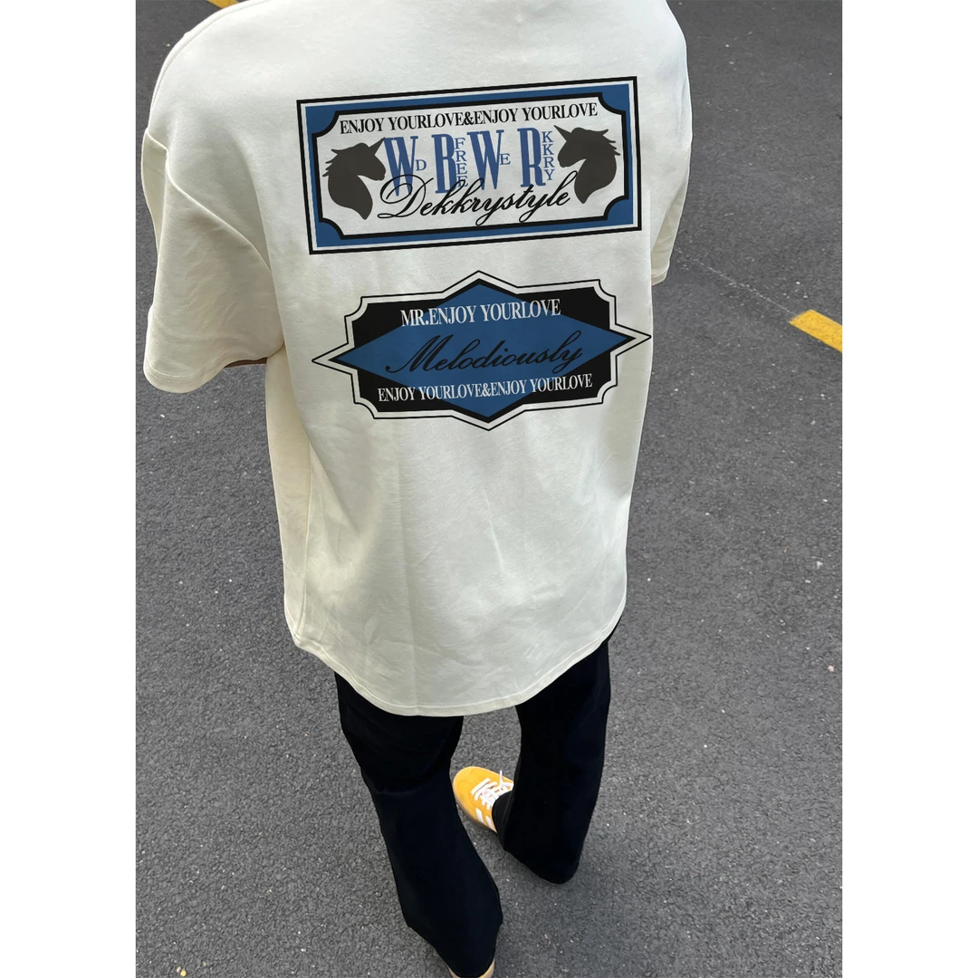 100%纯棉美式个性设计感字母印花短袖T恤夏季男女休闲情侣上衣