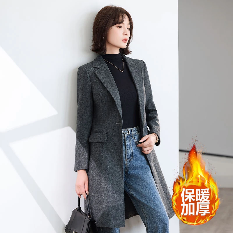 灰色毛呢大衣女2026新款秋冬夹棉加厚小个子高级感通勤职业装外套