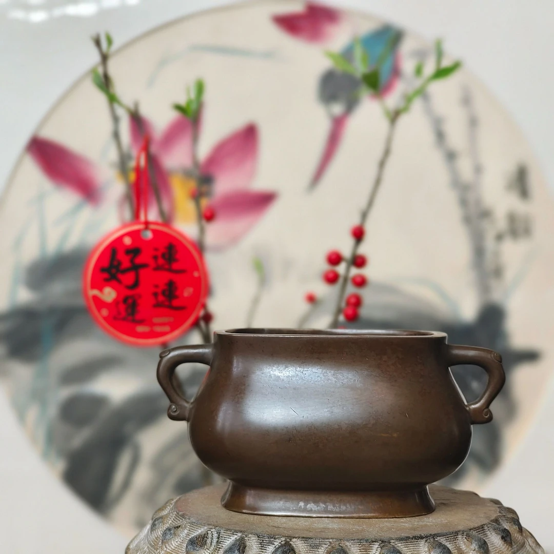 炉生艺术 如意蚰龙耳方炉 铜炉精铜制造供香 中式香薰炉檀香铜炉