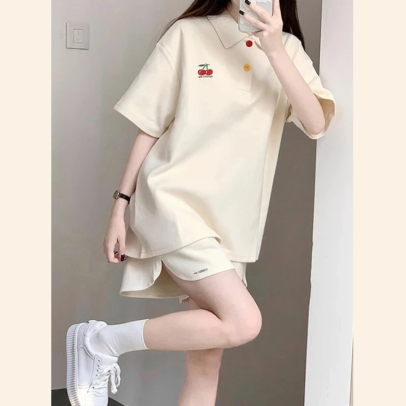 夏日穿搭女装休闲套装运动服中学生韩版宽松短袖短裤小个子一整套