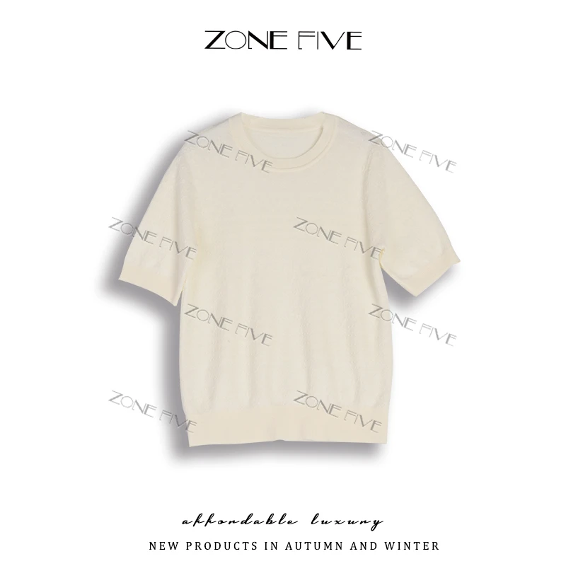 【zonefive】夏季新款2025花朵蕾丝打底衫袖宽松镂空上衣T恤