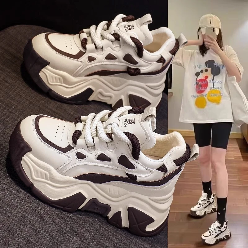 内增高女鞋8cm厚底小个子鞋ins老爹鞋休闲运动鞋显脚小秋冬加绒鞋