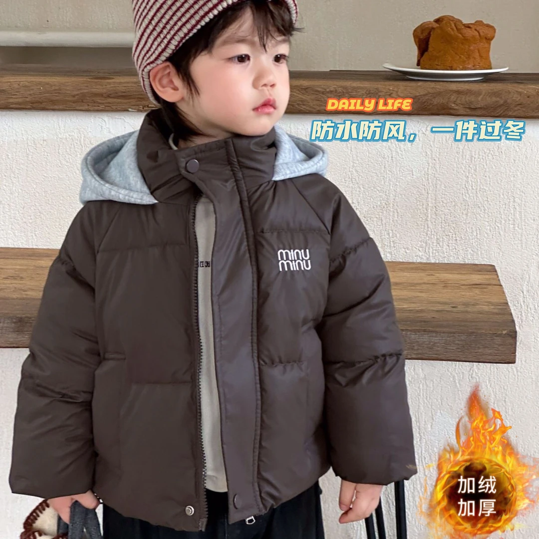 反季新款儿童棉袄男女宝宝加绒加厚保暖连帽外套防风洋气冬装棉服