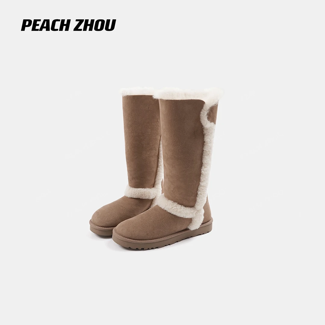『PEACHZHOU』羊皮毛一体中古款百变长筒雪地靴休闲实穿保暖棉鞋女