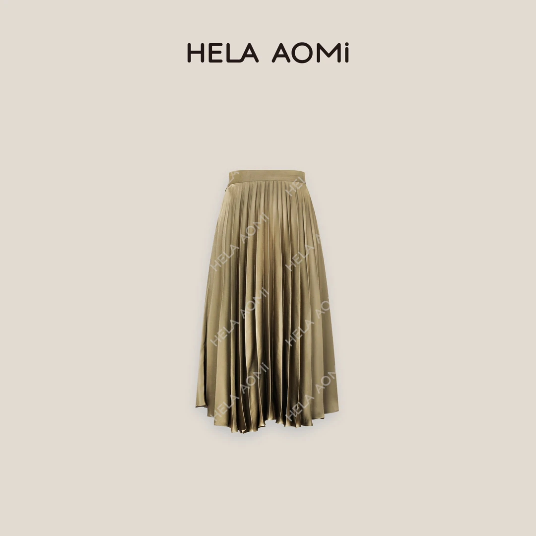 HELA AOMI“森褶.雾绡”不规则剪裁时尚百搭百褶半身裙CY5BN71112