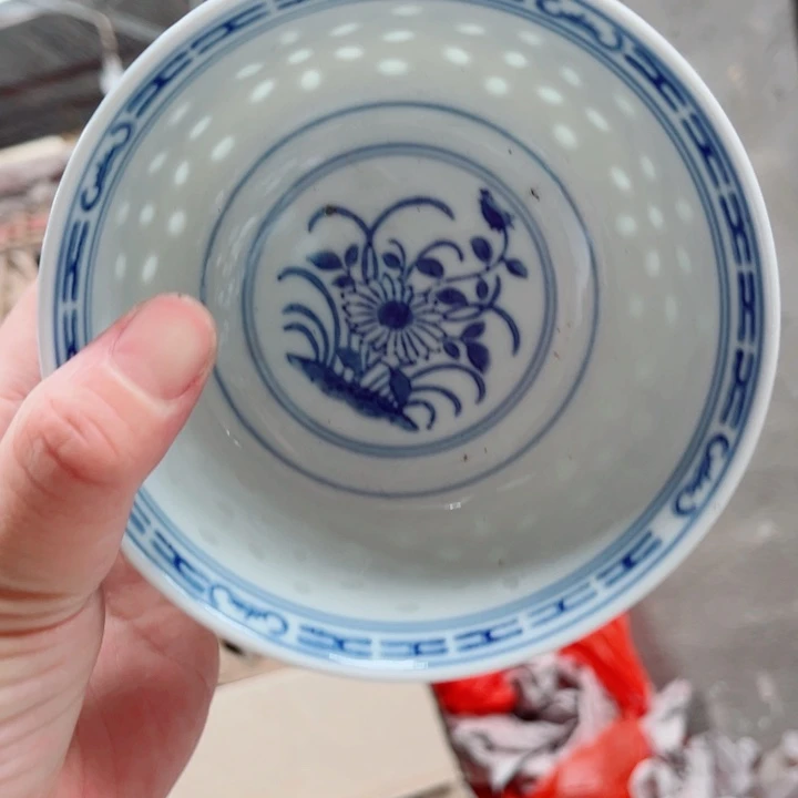 青花玲珑5寸饭碗兰花12厘米