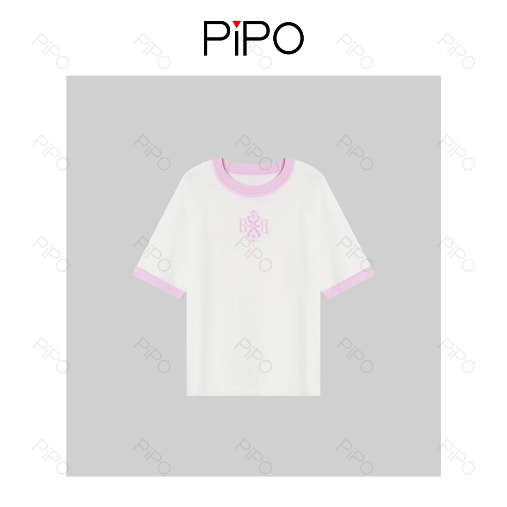 PIPO夏季短袖针织衫圆领宽松慵懒风百搭上衣DD52Z348+KD52Z348