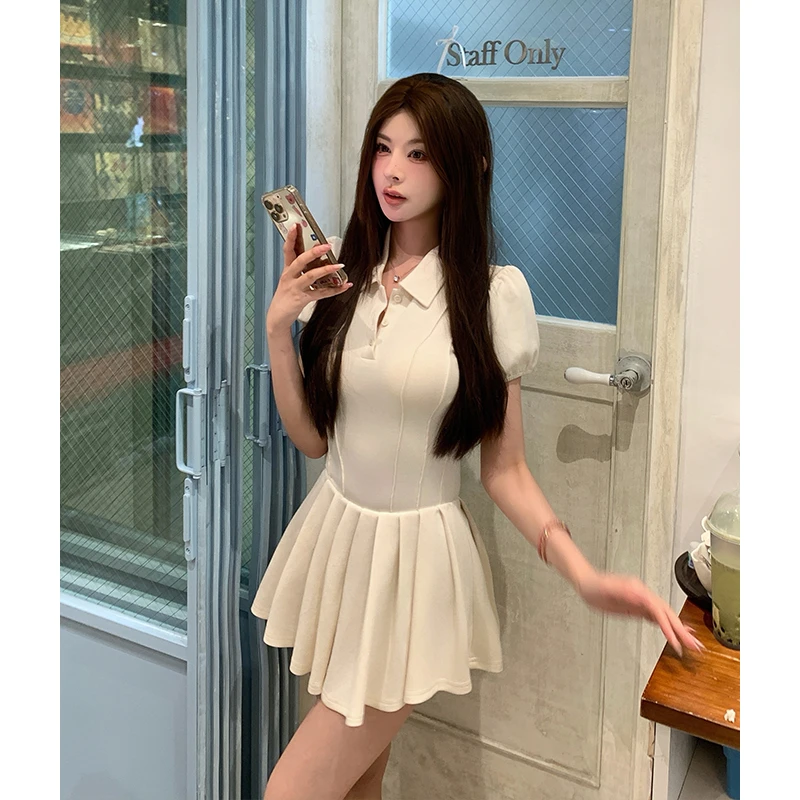 网球少女 公主腰线经典polo裙运动感收腰a字翻领连衣裙