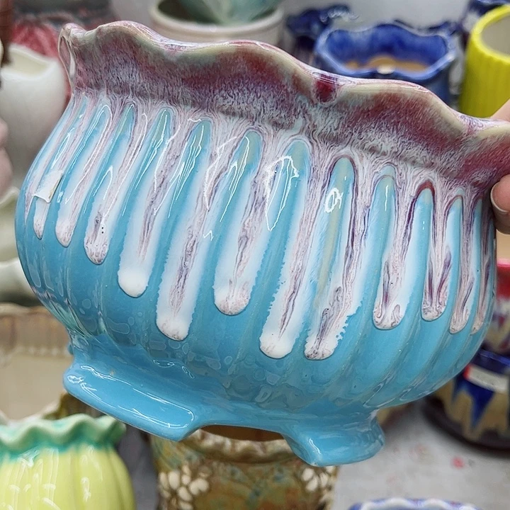 多肉绿植陶瓷花盆9.9包邮，有孔