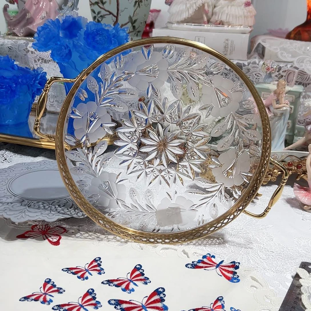 陶瓷福利捷克水晶配铜托盘收纳