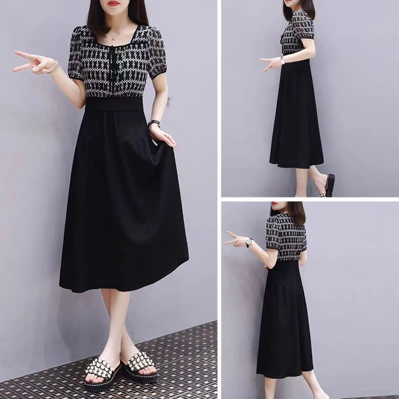 C11【专属】假两件雪纺拼接高腰显瘦气质连衣裙RS-SDRX24BL071