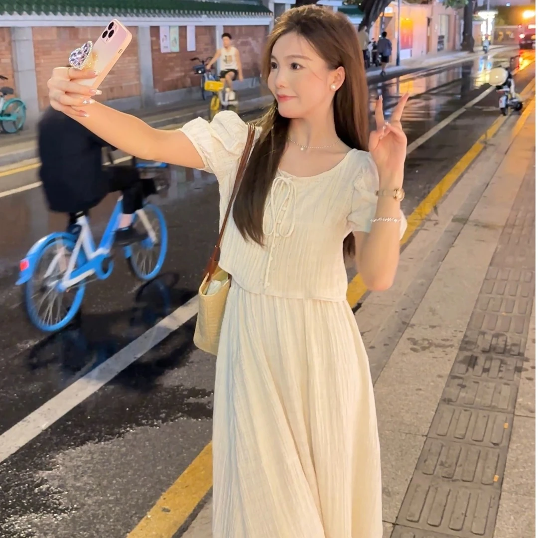 【芝士Cheese】起泡香槟时设计感夏季气质显瘦小个子裙子两件套套装