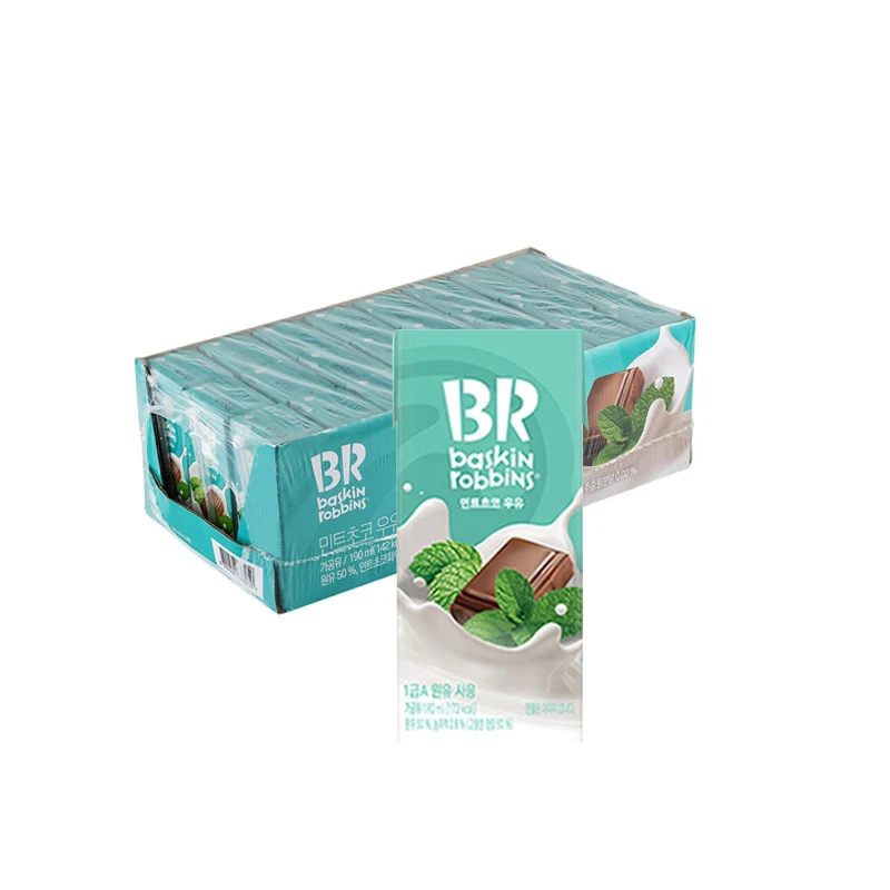 24瓶整箱韩国进口BR芭斯罗缤薄荷巧克力奶冰淇淋牛奶190ml果味