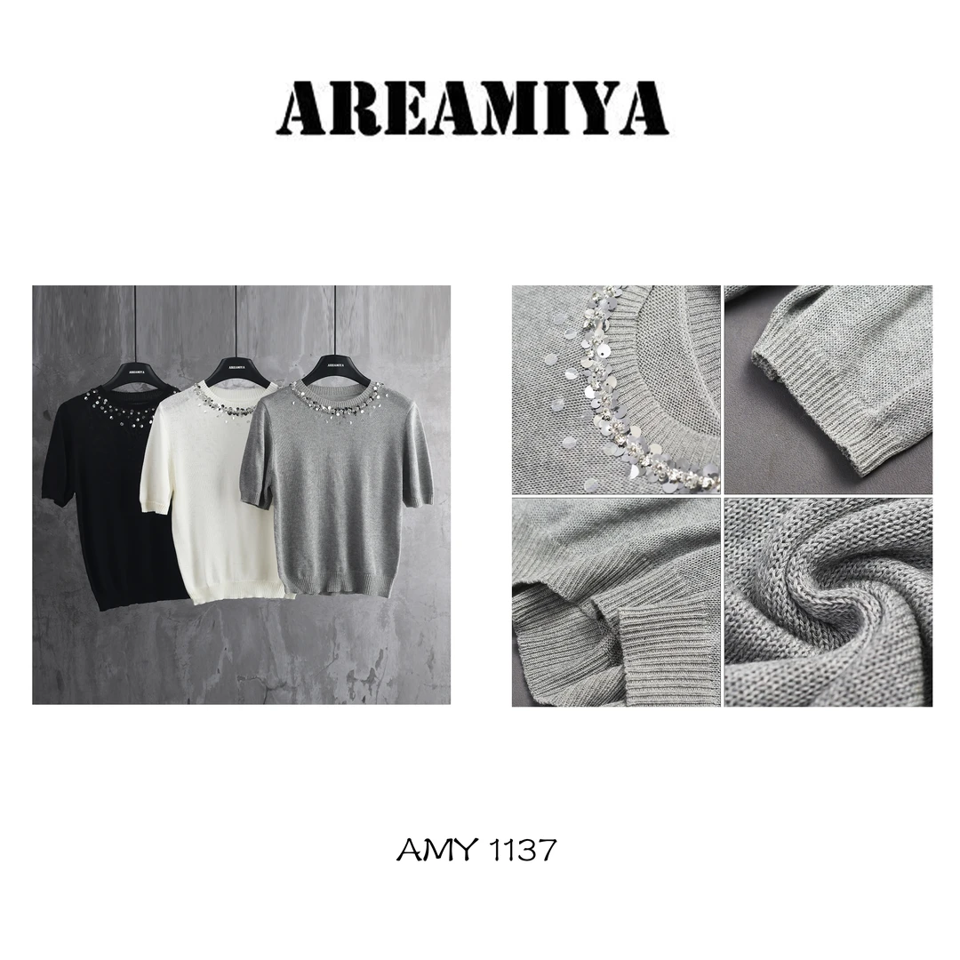 【富家千金】轻奢重工亮片圆领针织上衣AMY1137