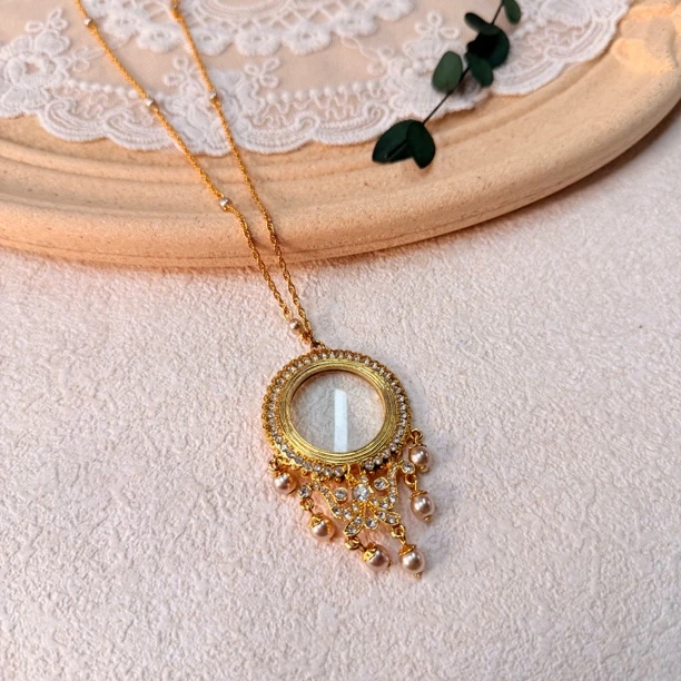 铜合金合成锆石项链 【六六中古】孤品复古项链th7843链长75