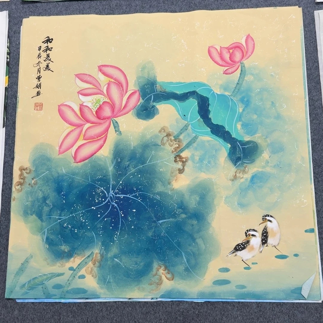 国画四尺斗方70X70纯手绘作品