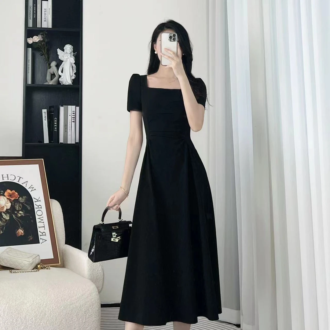 年终请沧25现货夏季新收腰显瘦气质感方领法式连衣裙 1769 QC
