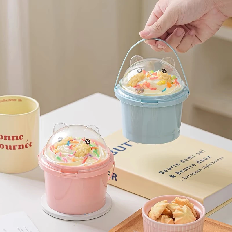 笑脸熊蛋糕桶手提蛋糕包装盒幼儿园手提六一节烘焙奶油蛋糕打包盒