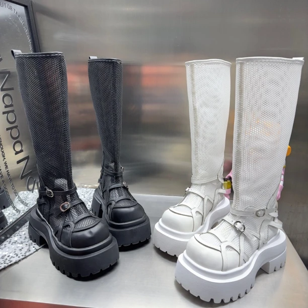 时装靴长筒时尚高跟厚底凉靴百搭镂空透气女鞋