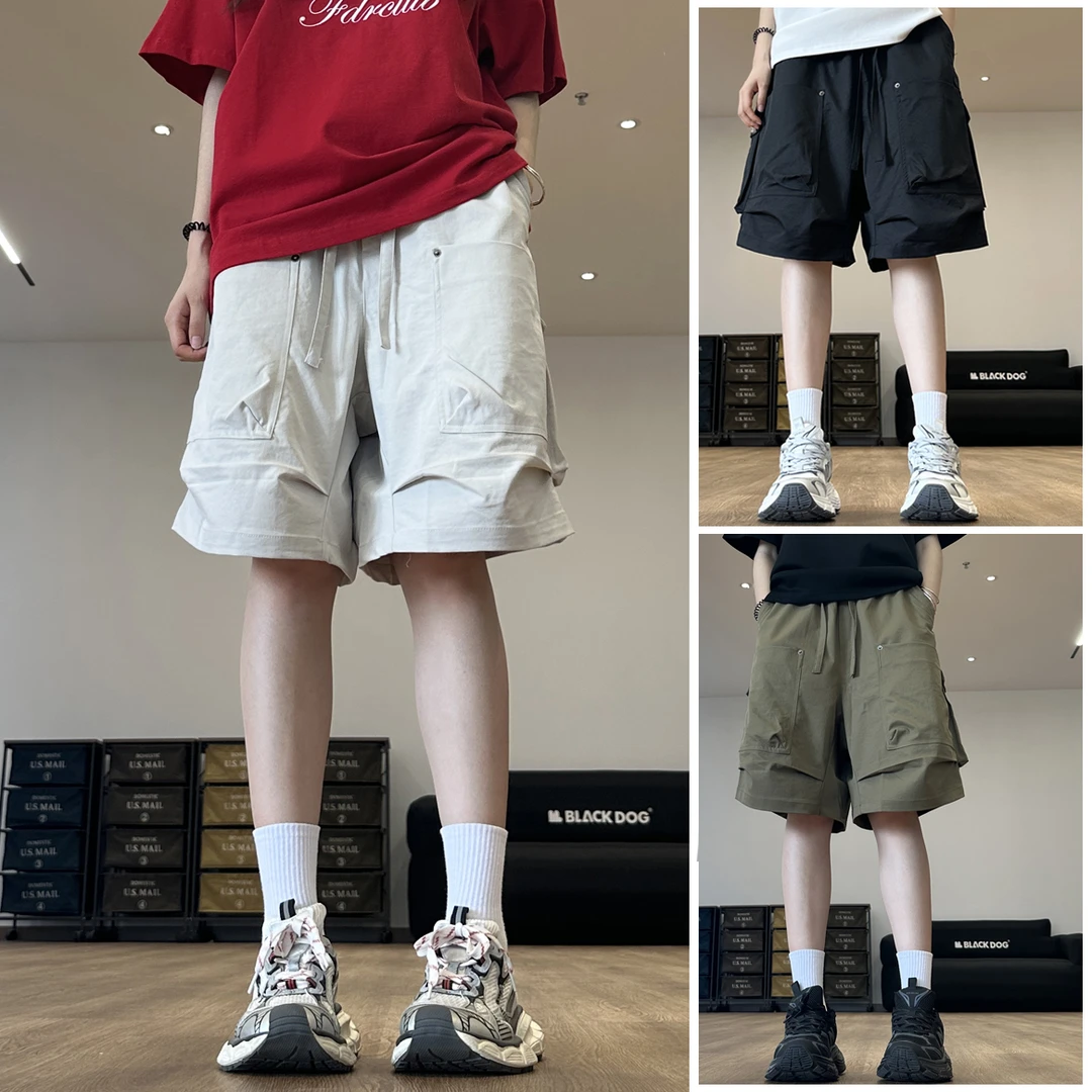 猎雀夏季工装短裤多口袋五分裤中裤铆钉装饰男女可穿短裤