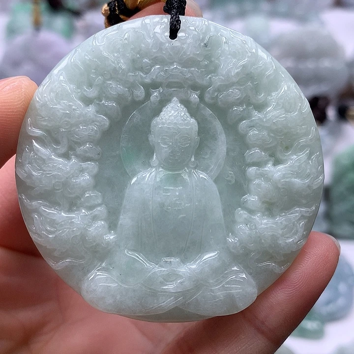 翡翠未镶嵌颈饰霸气九龙大日两面工艺卡厚装12+