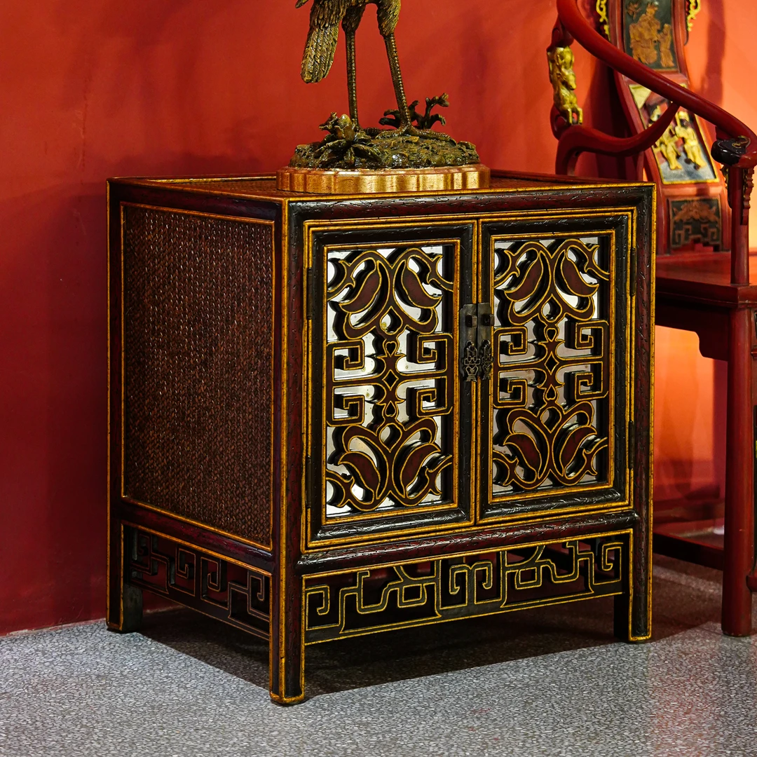 【本尼家】YS141中式系列古典红底配仿古藤艺装饰柜