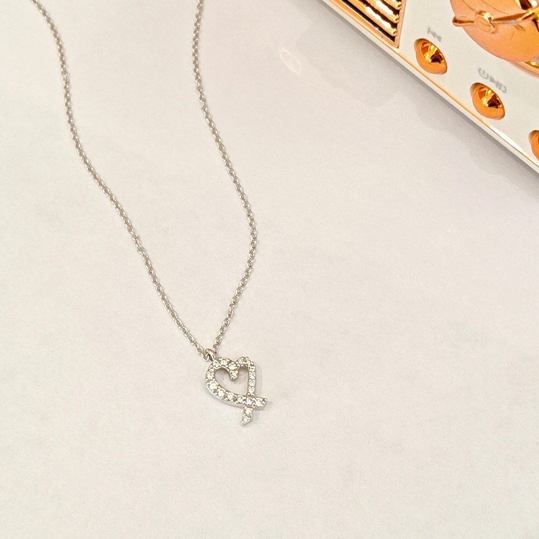 99新 Tiffany & Co./蒂芙尼 交叉爱心项链/K白/#41cm  JM25041203