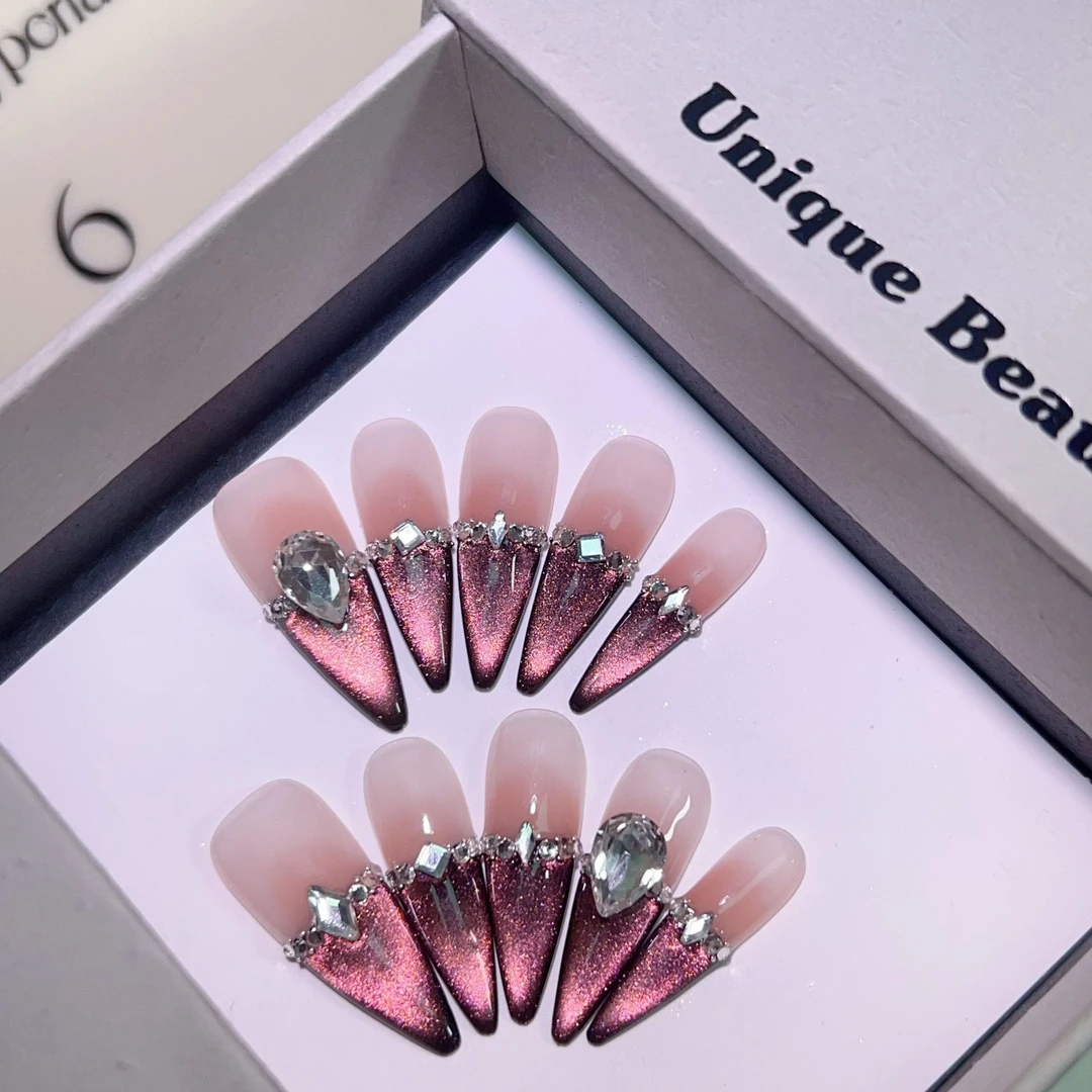 【新纪元穿戴甲】森林精灵长尖甲锆石偏光猫眼纯手工穿戴甲