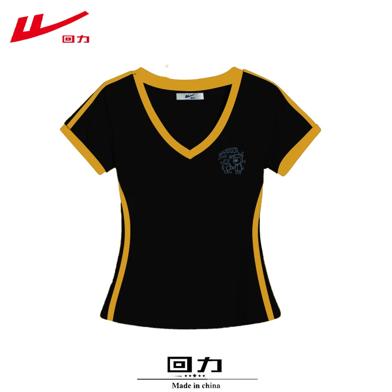 回力V领夏装棉短袖夏季多巴胺T恤女常规修身插色新款美式复古款