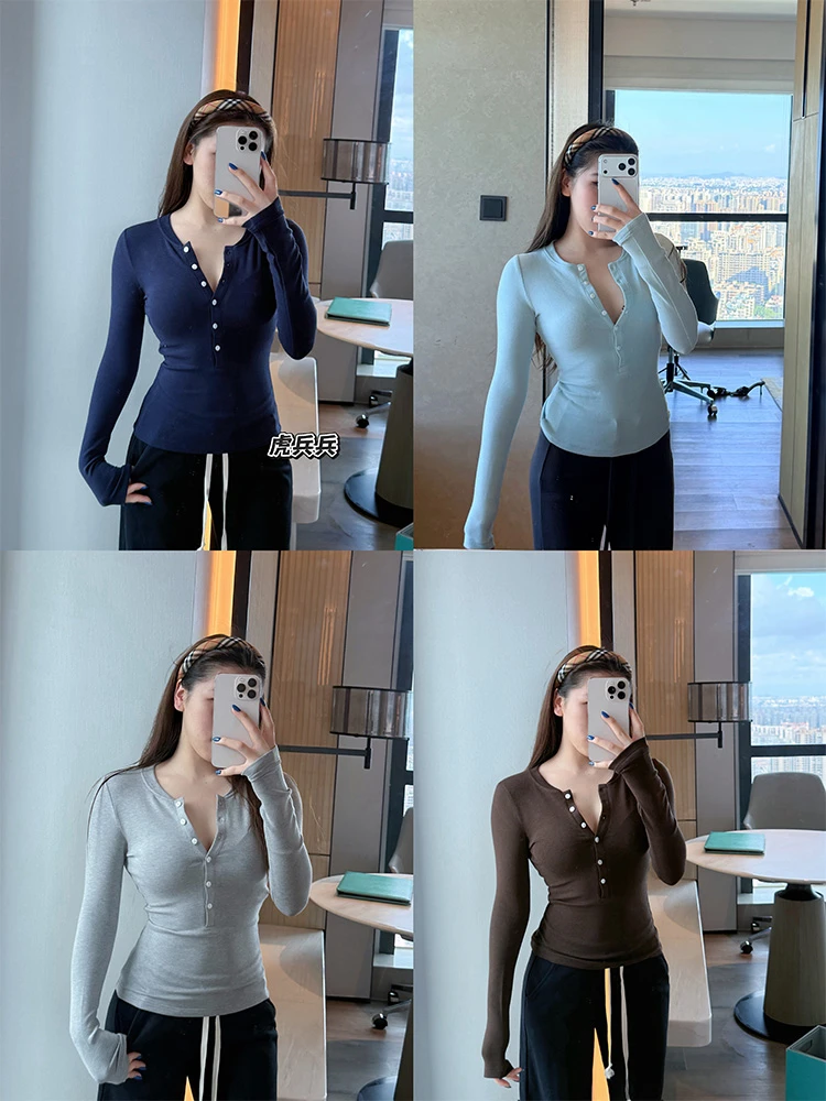 【虎兵兵】糯叽叽亨利衫韩系长袖t恤修身打底衫女内搭秋冬百搭上衣
