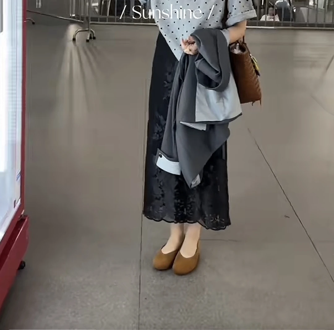 UM873韩系【刺绣蕾丝裙】直筒显瘦半裙2025夏季新款半裙