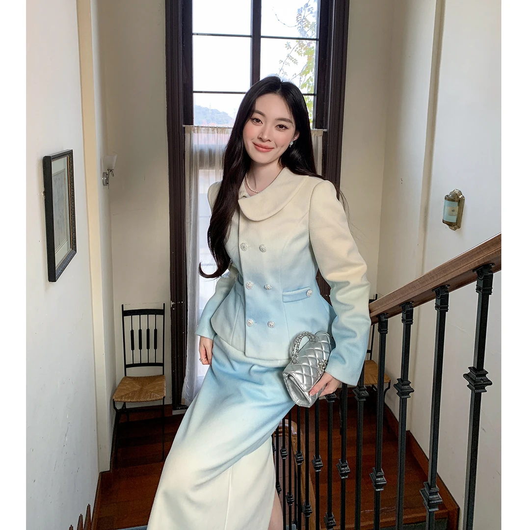 GERTCOREL2025新款冬季高端面料收腰显瘦鹅绒服外套半裙套装女