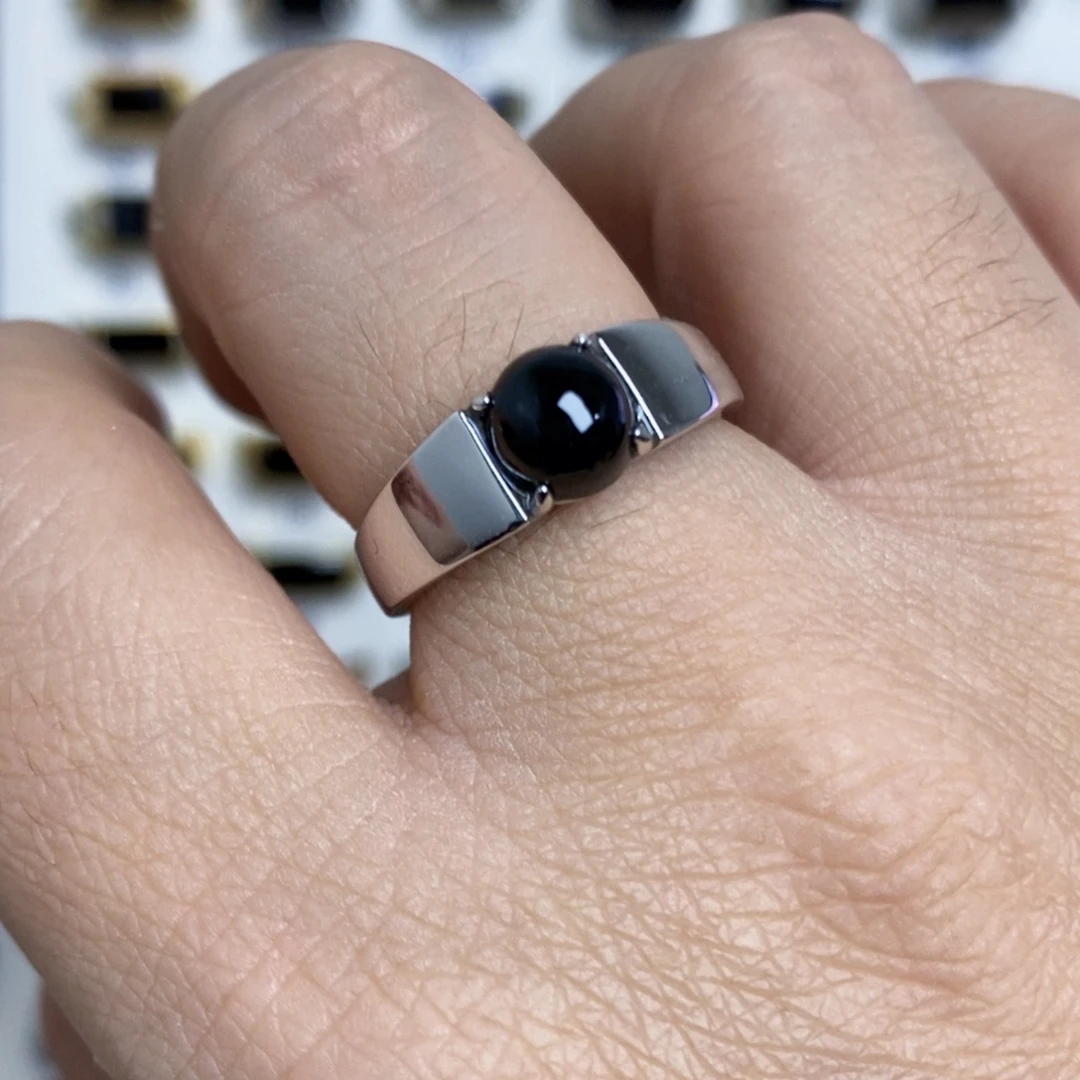 翡翠银S925镶嵌戒指墨翠戒指