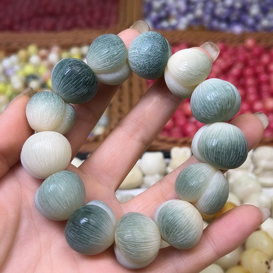 菩提根/象牙果手串瑕疵19➕飘绿拉丝屁桃1条有裂