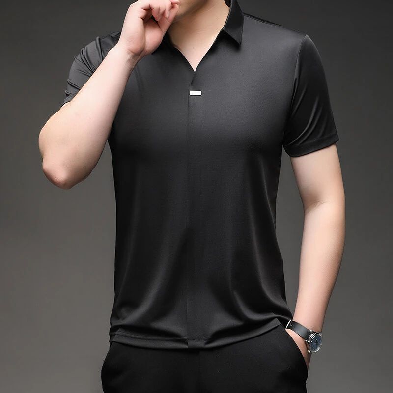 英格堡夏季新款男士轻薄透气Polo衫纯色冰丝凉感休闲polo短袖8730