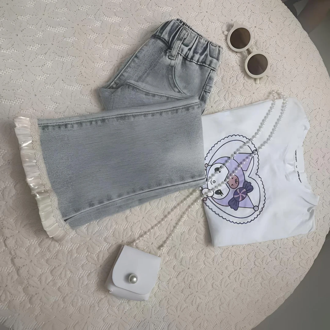 女童裤子夏装2025新款儿童牛仔裤微喇洋气大童夏季薄修身喇叭长裤