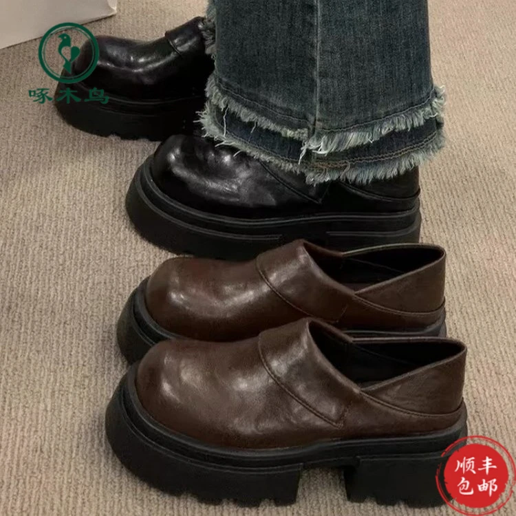 啄木鸟软底英伦风小个子增高乐福鞋女春季新款鞋子小松糕厚底女鞋