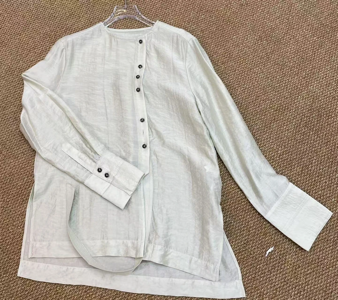 深圳南油原创2025凉快的丝丝长袖斜边扣子71597