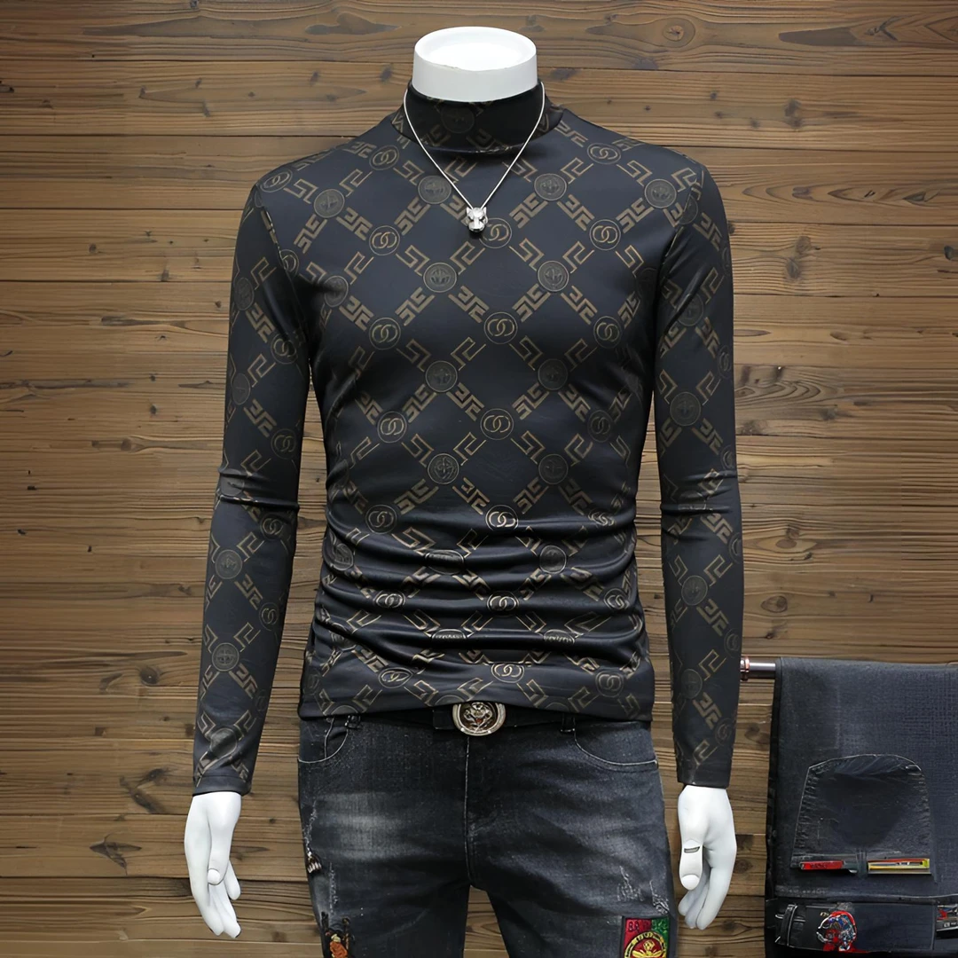 施摩瓦戈男士打底衫半高领上衣潮流秋冬装韩版修身内搭长袖男t恤