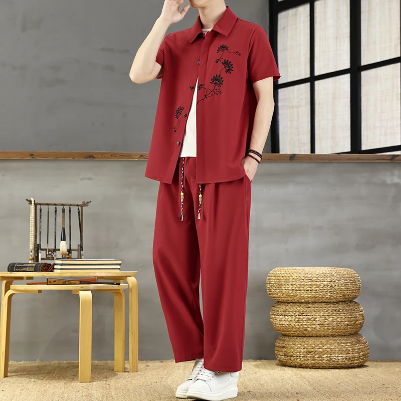 男士中国风短袖套装夏季新款国潮复古中式T恤开衫唐装休闲两件套
