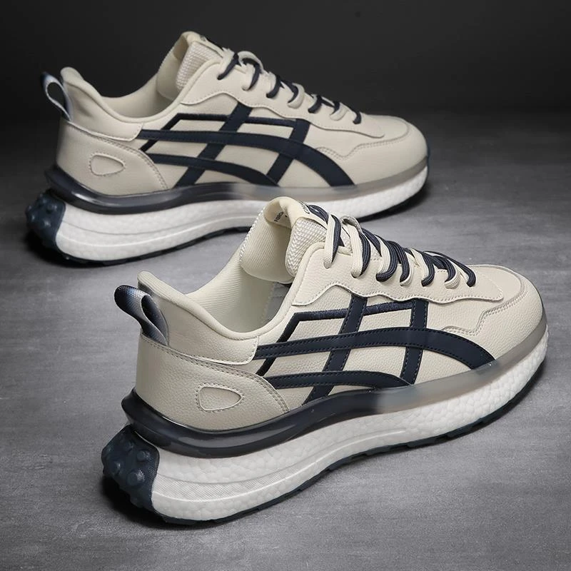 高档休闲运动鞋男士秋季新款软底减震透气跑步鞋ins增高老爹鞋