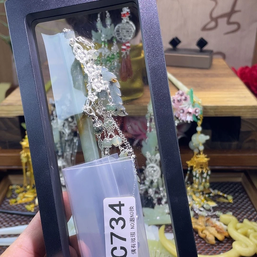 蛇纹石玉未镶嵌发饰可*粉