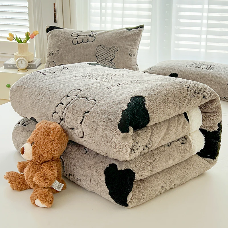 2025新款专版阳离子提花舒棉绒塔芙绒加厚毛毯-可可熊系列