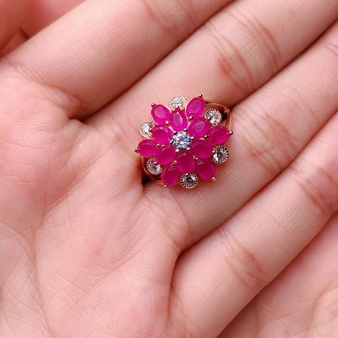 红宝石戒指银S925镶嵌