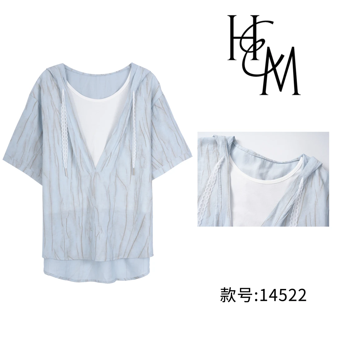 HUIERMAN/慧尔曼时尚设计师款假两件宽松线条显瘦衬衫【14522】