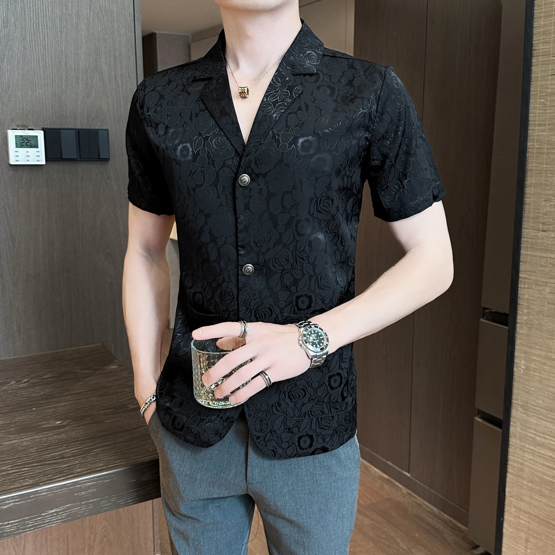 2025新款高级感花纹个性短袖衬衫夏季薄款潮牌痞帅休闲网红花衬衣