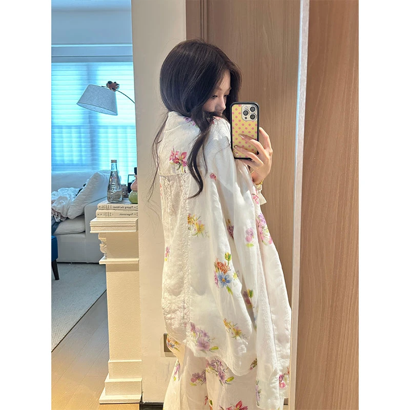 法式甜美碎花睡衣女春秋爆款可外穿高级感长袖长裤家居服大码套装